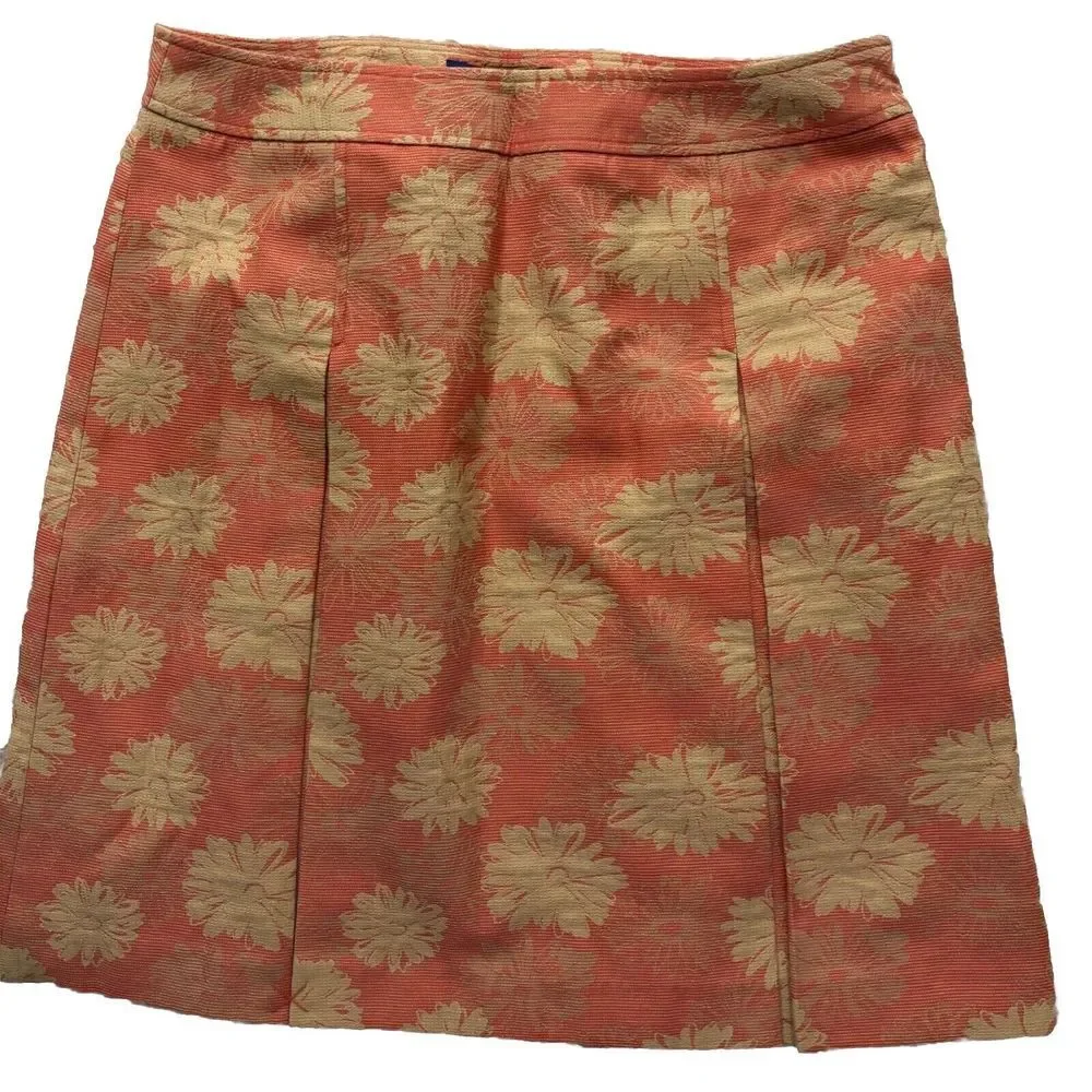 Evan Picone Cotton Pleated Skirt‎ Womens 12 Orange Gold Tiger Lily Flower Girly